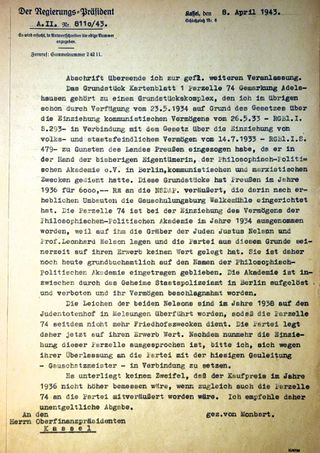 8.4.1943: Zur gefl. weiteren Veranlassung.