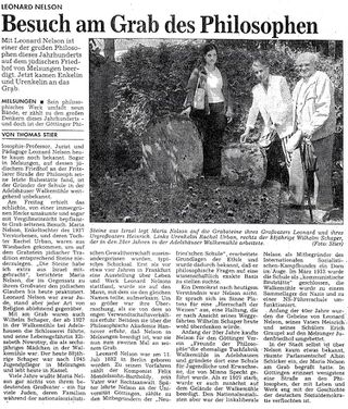 Sommer 1997 besuchten eine Enkelin Leonard Nelsons. Maria Nelson und ihre Tochter Rachel Urban den Friedhof in Melsungen.